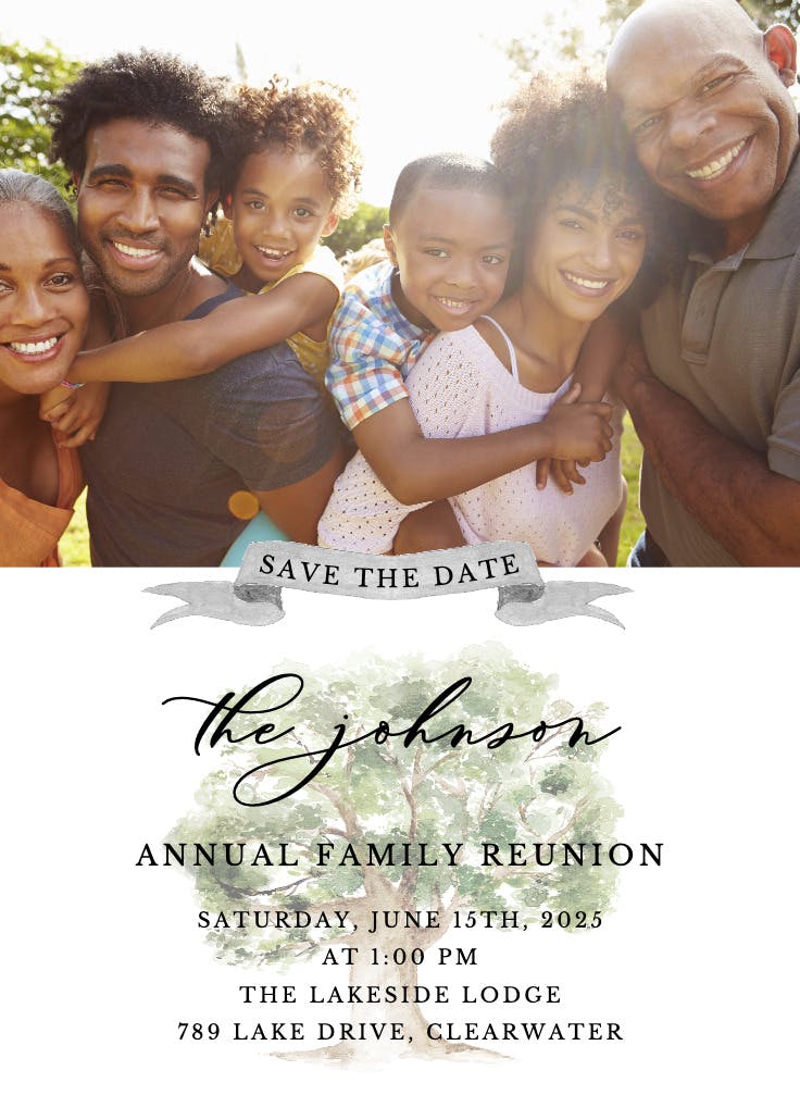 Watercolor tree photo - family reunion invitation